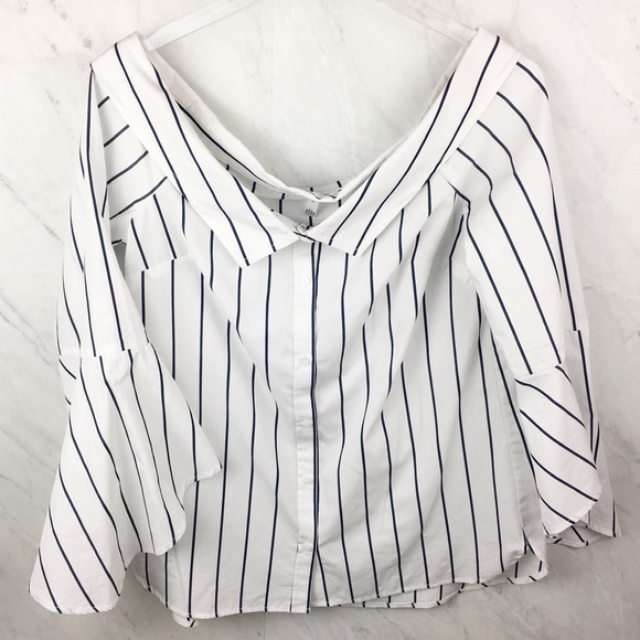 Leith Tops - Nordstrom Leith Off Shoulders Stripe Blouse Medium